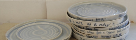 Porcelain plates with texts from 'collecting history'