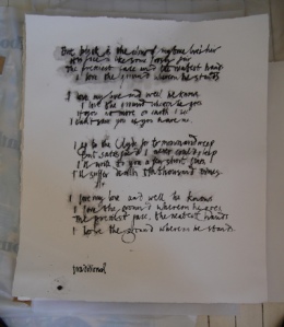 Calligraphy of 'black is the colour' traditional scots song 